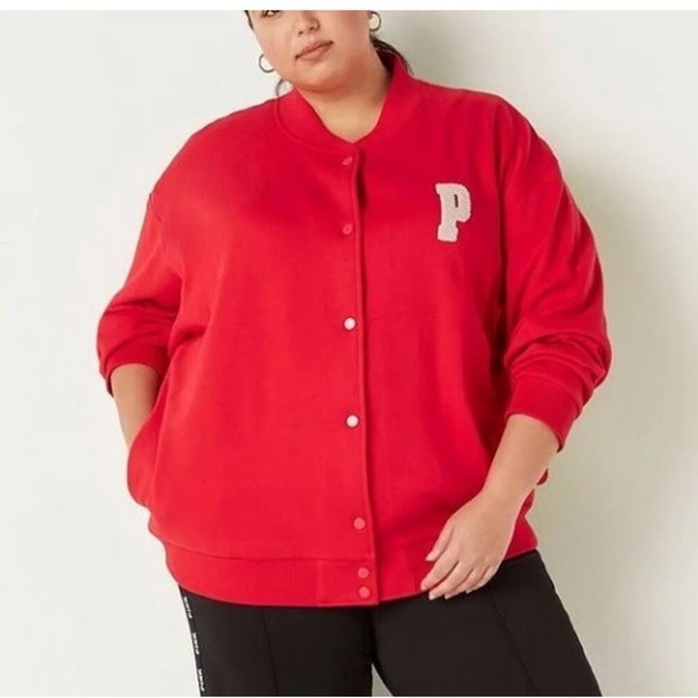 Victoria Secret PINK Varsity Jacket Red Sweater Oversize PLUS XXL Limit Edition